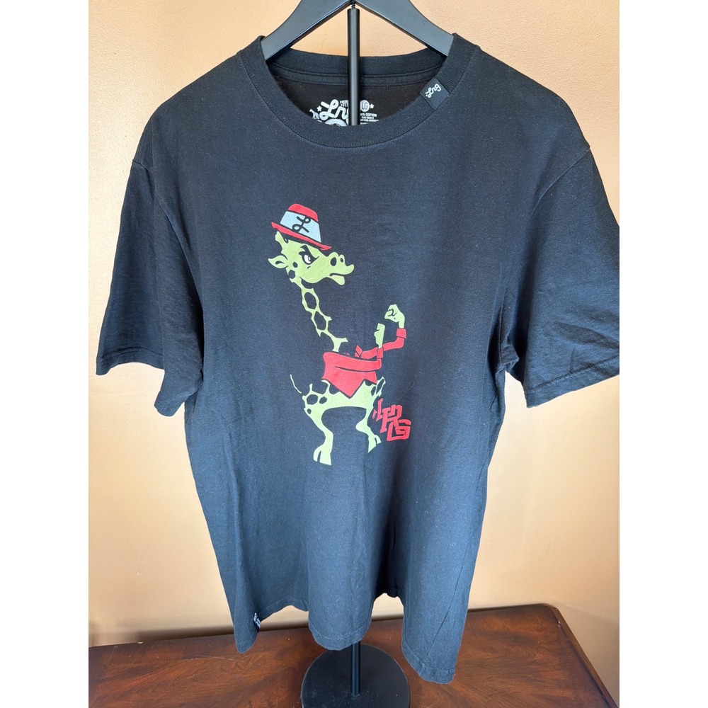 LRG Lifted Research Group Mens Black Giraffe Fedora Graphic T-Shirt Large